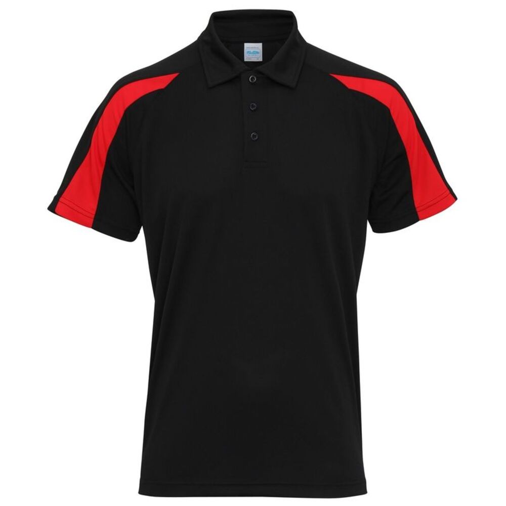 AWDis Just Cool Mens Short Sleeve Contrast Panel Polo Shirt / Jet Black/Fire Red